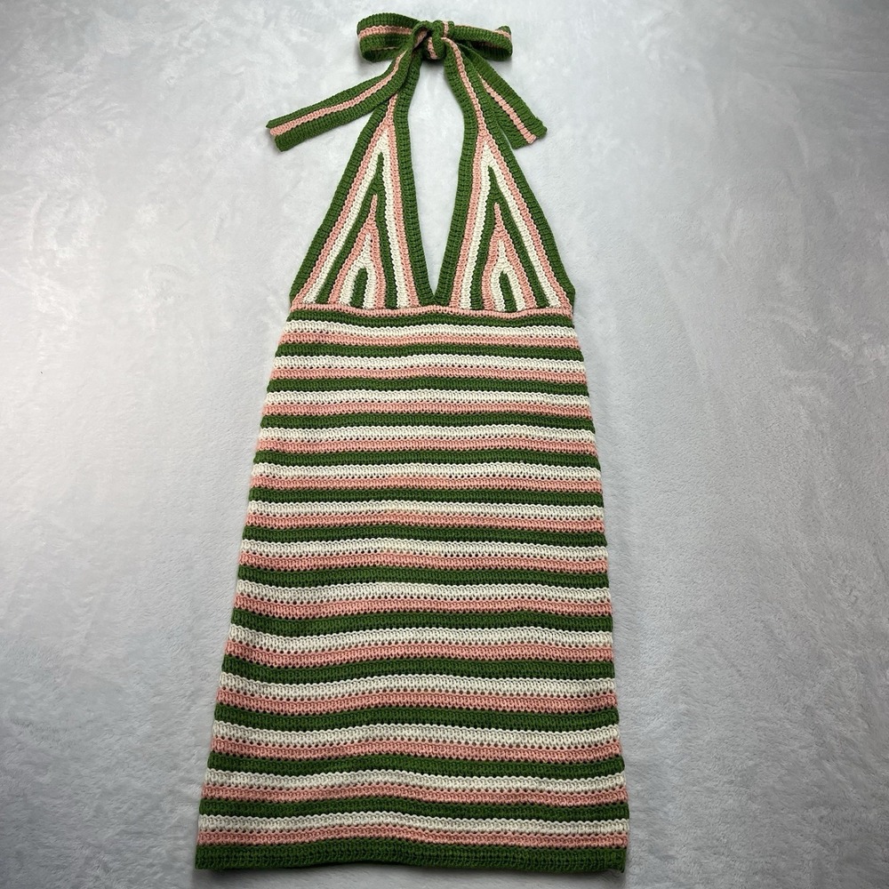 Indikah Knit Halter Mini Dress Womens Small Striped Summer Spring Festival NEW
